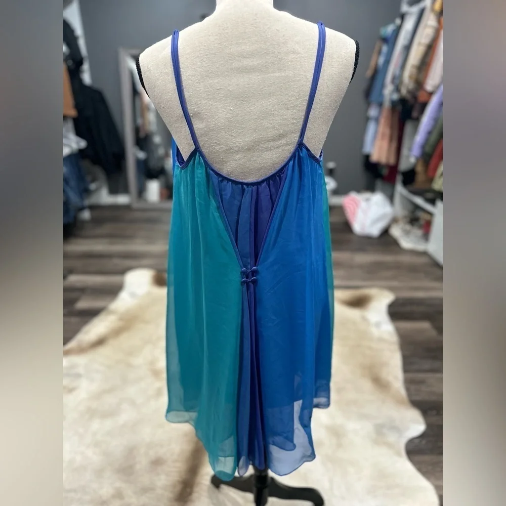 Free People Rainbow Sorbet Blue Chiffon Mini Dress Womens Small